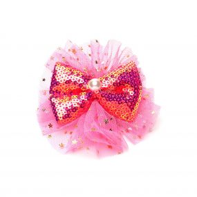 Stol'N shimmer pink Bow Hair Clip with net for age 3& above