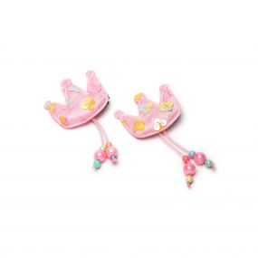 Stol'n Pink Crown with Dangling Pearls Hair Clip (Set of 2 Pieces)
