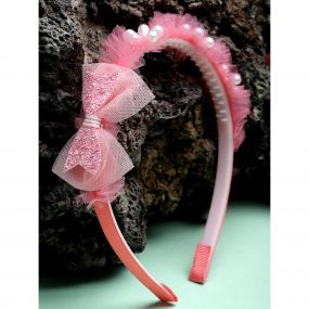 Stol'n Peach Sequin Embellished Bow Net Detail Hair Band