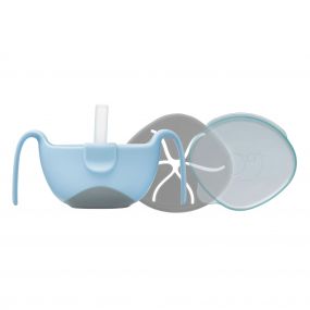 B.Box Light Blue Bowl + One-Of-A-Kind Silicone Straw Set (Bubblegum) for Babies