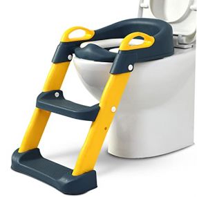 Baybee Aura Western Toilet Yellow Potty Seat for Kids, Baby Potty Training Seat Chair With Ladder, Adjustable Step Height, Cushion Seat