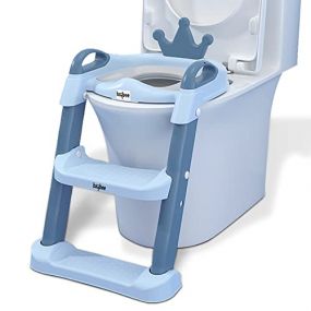 Baybee Royal Western Toilet Potty Seat for Kids, Baby Potty Training Seat Chair With Ladder, Adjustable Step Height, Cushion Seat | Kids Toilet Seat| Potty Seat for 1-8 Years Child (Royal Blue)