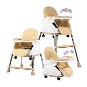 Baybee 4 in 1 Nora Convertible High Chair with Tray, Wheels, Safety Belt and Cushion, Beige