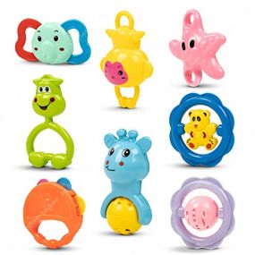Baybee 7 Pcs Baby Rattles Toys Set for Babies, Non-Toxic Rattle Teether Set With Smooth Edges