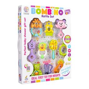 Ratnas Bombino Rattle Set Colourful Plastic Non Toxic Pack of 10 Attractive Rattle for New Borns