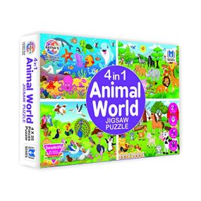 Ratna's 4 in 1 Animal World 4 Jigsaw Puzzles for Kids-35 Pieces Each, Multicolor (Wild Animals, Farm Animals, Sea Animals And Birds)