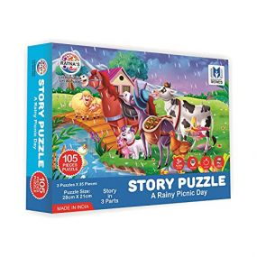 Ratna's Story Jigsaw Puzzle Rainy Picnic Day for Kids. 3 Jigsaw Puzzle Included in The Pack With A Story Book