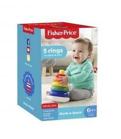 Fisher-Price Original Rock-A-Stack, Classic Stacking Toy With 5 Colourful Rings To Grasp, Shake, And Stack - Multicolour