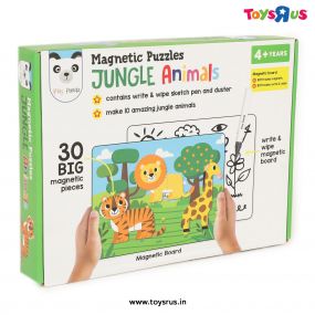 Magnetic Puzzles Jungle Animals with 30 Big Magnetic Pieces, Write & Wipe Magnetic Board, Puzzle Guide, Sketch Pen & Duster
