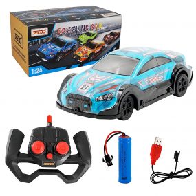 SEEDO Remote Control Rechargeable Dazzling Drift Anti Scratch High Speed Racing Car, 1:24 Scale RC - Blue