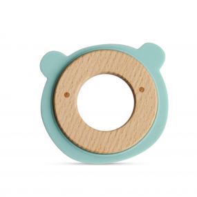 Little Rawr Wood And Silicone Disc Teether- Bear | Blue