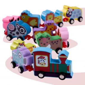 Baybee Wooden Blocks Drag & Pull Train Set with Animal Shapes for Kids