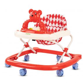 Baybee Jorah Baby Walker for Kids, Round Kids Walker With 3 Position Adjustable Height | Walker for Baby With Baby Toys And Music, Activity Walker for Babies 6 to 18 Months (Red)
