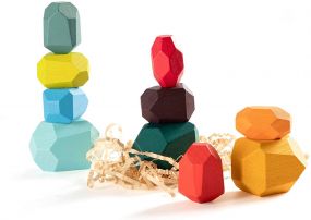 Baybee 10 Pcs Wooden Rainbow Stone Stacking Balancing Blocks for Kids Toys