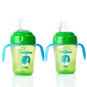 Baybee Insulated Flippo Baby Green Sipper Bottle 210 Ml, Anti Spill Sippy Cup With Soft Silicone Straw BPA Free & Non Toxic For Baby