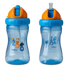 Baybee Zoo 340 ml Anti Slip Blue Sipper Bottle With Soft Silicone BPA Free Straw for 12 to 24 Months Kids