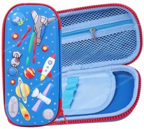 Toyshine Space Rocket Hardtop Pencil Case With Compartments-Kids Large Capacity School Supply Organizer Students Stationery Box-Girls Boys Pen Pouch-Blue X 1