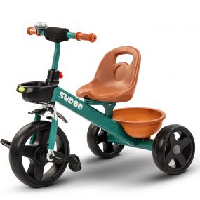 Baybee Sudao Baby Tricycle with Eva Wheels, Front & Rear Storage Baskets, Bell, High Backrest for Kids 2 to 5 Years (Orange-Green)