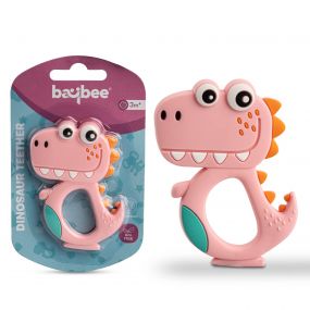 Baybee BPA Free 100% Food Grade Silicone Teether for Baby, Dinosaur Pink