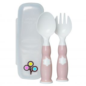 Zoli Ergonomic Fork & Spoon Set With Travel Case- Blush
