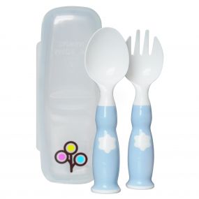 ZoLi Ergonomic Fork & Spoon Set with Travel Case| Mist Blue