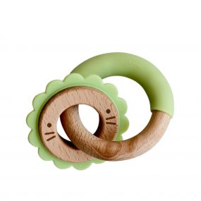 Little Rawr Wood And Silicone Disc & Ring Teether | Lion | Green