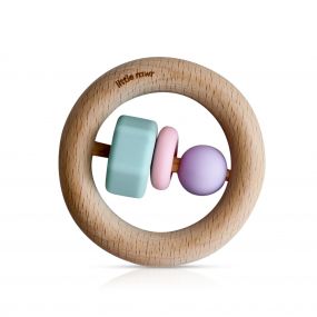 Little Rawr Wood And Silicone Bead O Shape Teether Toy | Multicolour