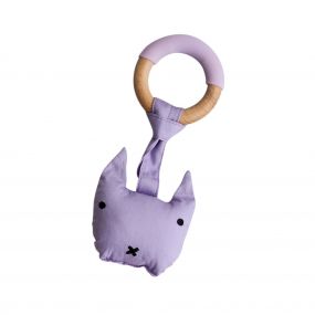 Little Rawr Wood Plush Rattle Teether Toy | Kitty | Purple