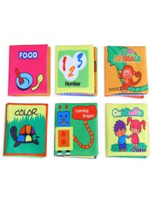Baby Moo Numbers Animals Shapes Colours Food Occupations Baby Educational Cloth Book with Sound Paper Set of 6 - Multicolour