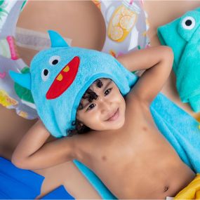 Rabitat kids hooded bath towel super soft made with zero twist cotton(blue monster)