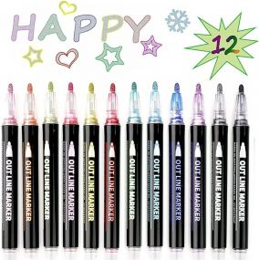 MUREN Marker Pen 12 Colors Double Outline Metallic Glitter Waterproof Marker Pens, Magic Drawing For Greeting Cards, Craft, Posters, Painting, DIY Sketching-child/adults