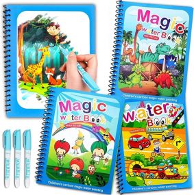MUREN Magic Water Coloring Reusable Book for Kids-Painting Book with Magic Pen -Set of 3 Books for Children Learning Education Kit
