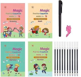 MUREN Magic Reusable Book for kids, Set of 4 Writing Practice Books Drawing, Math, Alphabet and Number Counting, Handwriting Copybook for Children Learning Education Kit
