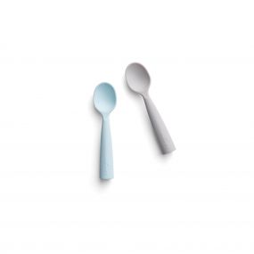 Miniware Training Spoon Set Grey Aqua with Anti-Slip Notch (Pack of 2 Feeding Spoons)