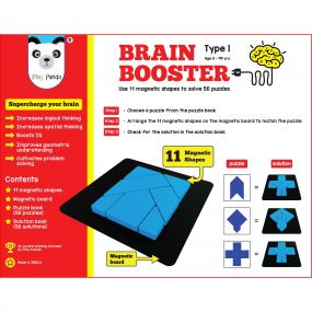 Brain Booster Big Type 1 with Magnetic Shapes, Magnetic Board, 56 Puzzle Book, 56 Solution Book