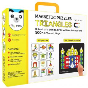 Magnetic Puzzles Big Triangles with 400 Magnets, Magnetic Board, 200 Puzzle Book, Display Stand