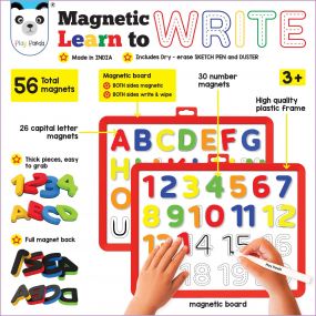 Magnetic Learn to Write Numbers & Capital Letters - Includes Write and Wipe Magnetic Board (Both Sides Magnetic), 30 Number & 26 Capital Letter Magnets, Dry Erase Sketch Pen and Duster