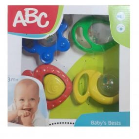 ABC Rattle Toy Set | Non-Toxic, BPA-Free Teether | Easy to Grasp and Chew with Rattle Sounds Toy for 3 Months and Above Kids - 4 Pcs Pack - Multicolor - BIS Approved