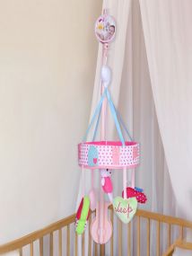 Baby Moo Rabbit Premium Musical Rotating Cot Mobile With Hanging Rattle Toys - Pink