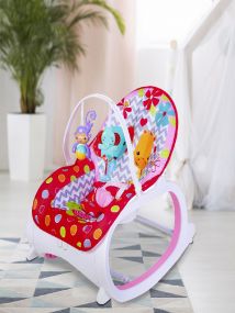 Baby Moo Infant To Toddler Polka Dotted Portable Rocker With Hanging Toys Red & Pink