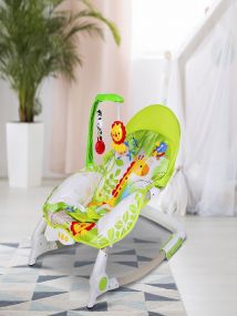 Baby Moo Newborn To Toddler Portable Musical  Rocker With Hanging Toys Green