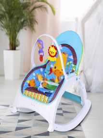 Baby Moo Newborn To Toddler Happy Baby Bouncer With Hanging Toys Blue