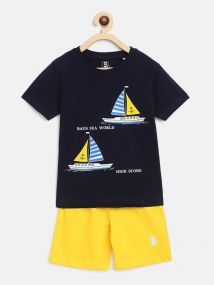 Baus Boys Cotton Ship Print Clothing Set for 3 - 4 Years Blue