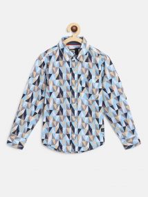 Baus Boys Cotton Abstract Design Shirt for 14 - 15 Years Blue