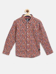 Baus Boys Cotton Geometrical Pattern Shirt for 10 - 11 Years Red