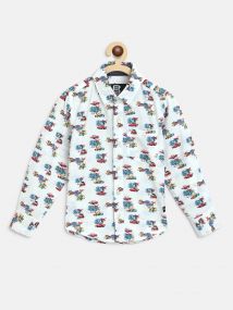 Baus Boys Cotton Car Tree designed Shirt for 14 - 15 Years White