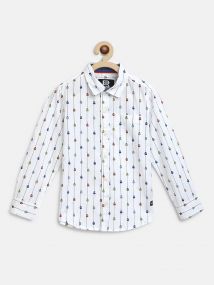 Baus Boys Cotton Cage designed Shirt for 6 - 7 Years White