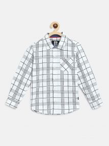 Baus Boys Cotton Check Shirt for 14 - 15 Years White