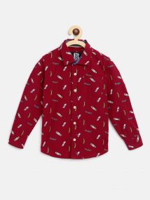 Baus Boys Cotton Skate Board Printed Shirt for 6 - 7 Years Red