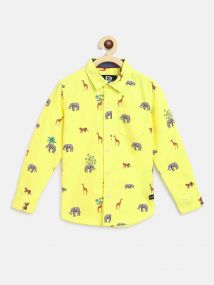 Baus Boys Cotton animal printed Shirt for 12 - 13 Years Yellow
